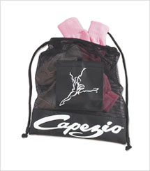 Capezio sling backpack Style #: ACC46. Capezio® Sling Backpack and Dancing Lena identity logo. ID label on back.